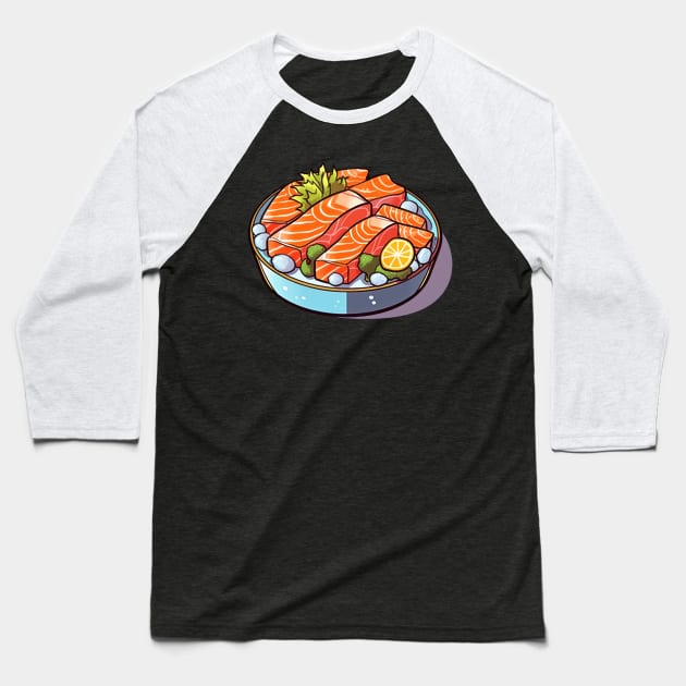 Savoring every bite of this delicious Japanese salmon fillet sashimi on ice Baseball T-Shirt by Pixel Poetry